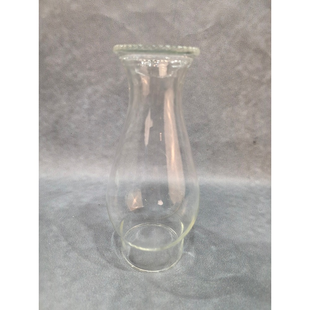 Vintage Clear Glass Oil Lamp Chimney Beaded Top Rim 8.5 Inch Replacement Shade